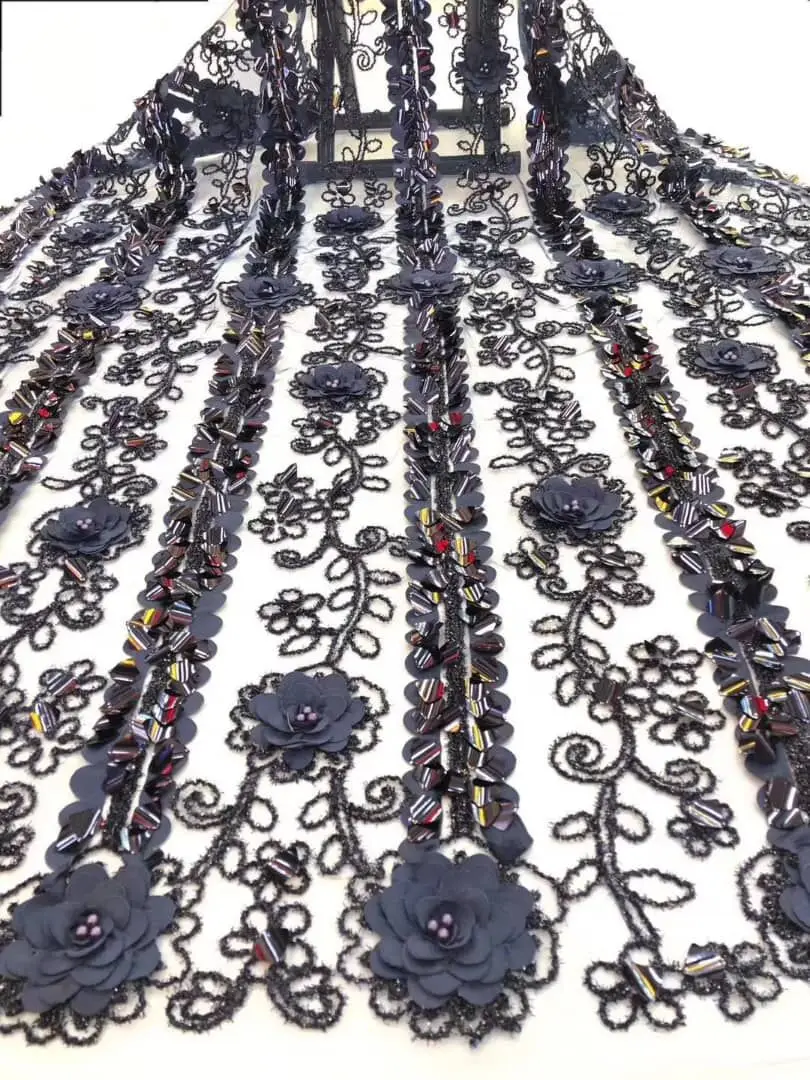2019 African Laces Fabrics Embroidered Nigerian 3D Guipure French Cord Lace Fabric High-quality  African French Net Lace Fabric (5)