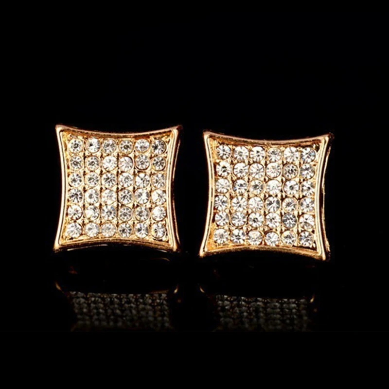 Hip Hop Men's Cool Iced Out Geometry Round Stud Earring Luxury Micro Pave CZ Shiny Bling Earring pendientes hombre Z3M131 - Окраска металла: C196 2