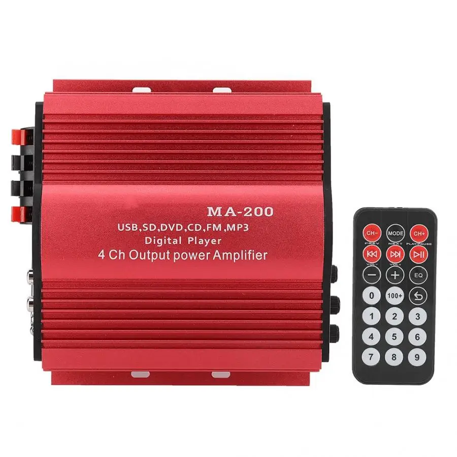 

Red Car Digital Audio Power Amplifier AMP for FM MP3 USB Car Accessories Power Amplifier DC 12V with Remote Control
