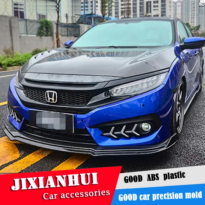 Carbon Fiber Pattern Front Bumper Spoiler Lip Splitter Body Kit Set Fit for 2016-2018 Honda Civic Sedan 4DR