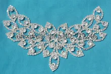 Kostenloser versand 1 stück luxuriöse eye form klarem kristall strass kragen applique dekoration silber brautkleid kostüm nähen