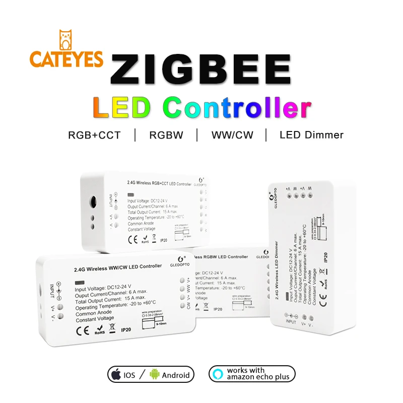 

Cateyes RGBW/CCT and RGB/CW/Dimmer DC12V/24V Zigbee zll Link Smart Strip Light APP Control Compatible work with alexa