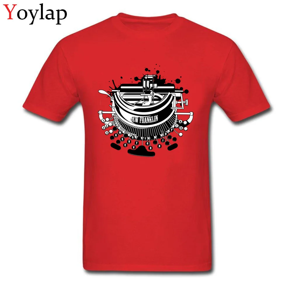 Printing Adult Steampunk typewriter T Shirt Plain Summer Autumn Short Sleeve Crewneck 100% Cotton Tops Shirts Leisure Tee Shirts red
