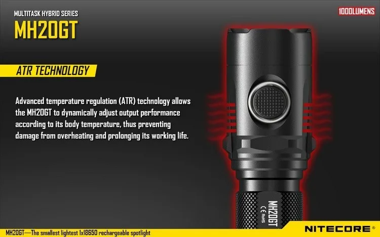 2016 новое поступление nitecore MH20GT Перезаряжаемые 7 режимов 1000lm XP-L Hi V3 светодиодные лампы 18650 CR123 Факел Бесплатная доставка