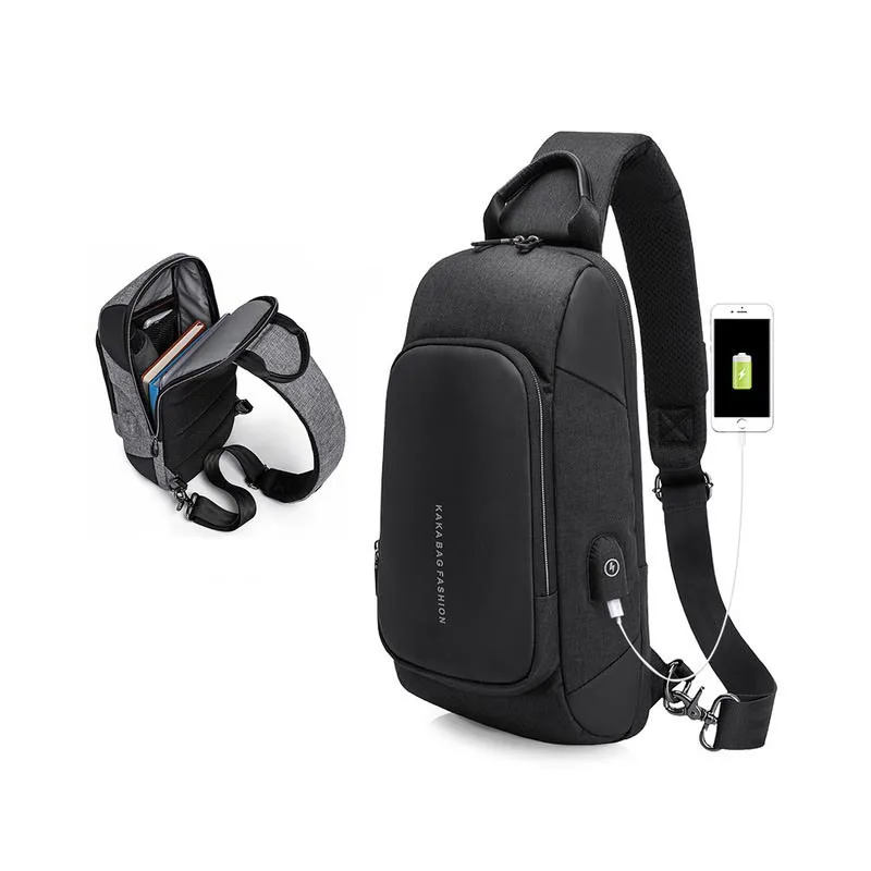 

Men Nylon Shoulder Sling Bag Waterproof Summer Short Trip Chest Bag USB Charging Messenger Crossbody Bags for boys girls