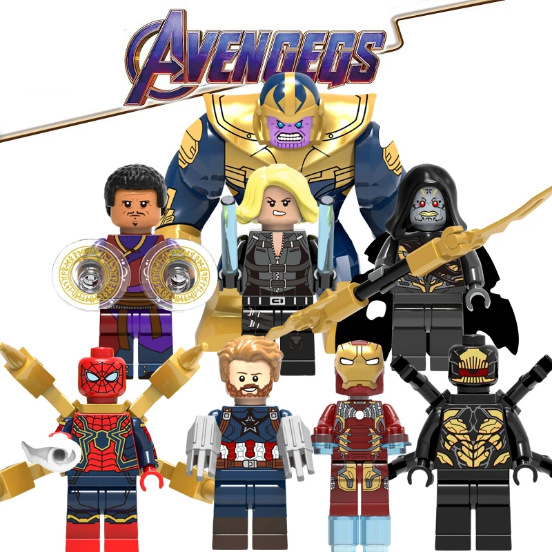 8 шт./компл. LegoING Мстители Marvel Super Heroe Thanos Железный человек Человек паук
