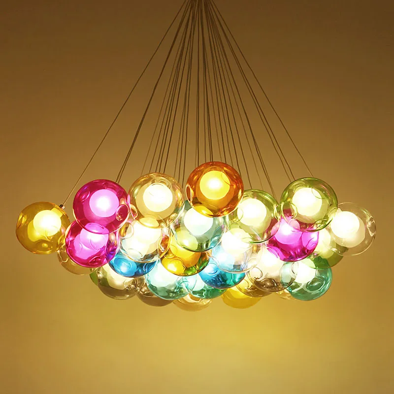Creative Post Modern LED Pendant Light hand made colorful glass bubble