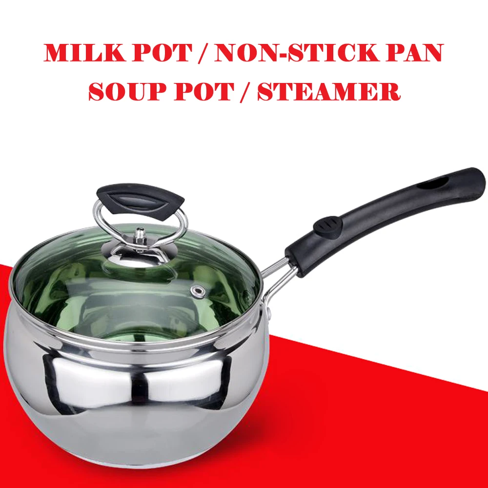 

Milk Pan Soup & Stock Pot Stainless Steel Pots Cookware Baby Food Supplement Pot Double-layer Bottom Saucepan Non-stick TG99
