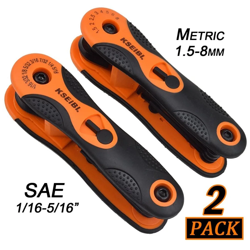 

KSEIBI 201762 16-Piece Folding Hex Allen Key Wrench Set SAE & Metric Size (2 Pack)