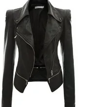 Модная повседневная куртка из искусственной кожи, Женская Черная байкерская зимняя куртка с длинным рукавом, Короткие Куртки из искусственной кожи на молнии для женщин