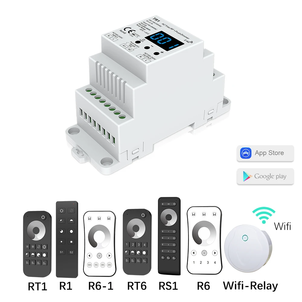 Диммер СВЕТОДИОДНЫЙ 220 в 230 В 110 В AC Triac беспроводной Wifi РЧ с регулируемой яркостью кнопочный переключатель с 2,4G дистанционным диммером переключатель на din-рейке светодиодный лампочка