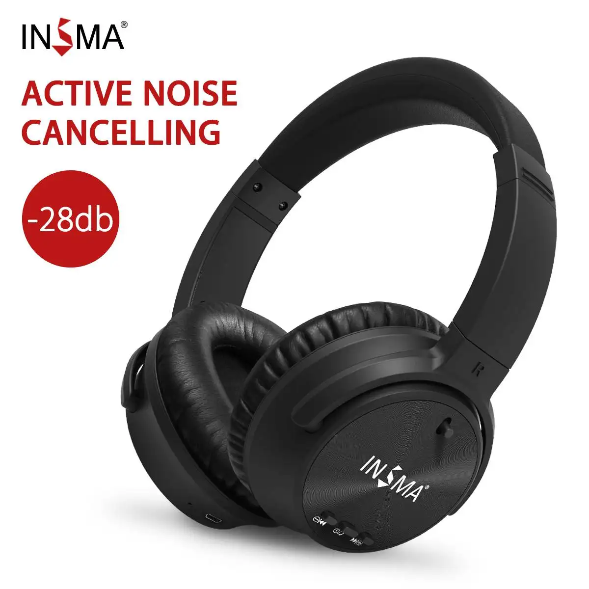 Fone de Ouvido Bluetooth com Cancelamento Ativo sem Fio Fones de Ouvido com Microfone Música para Telefones Insma Ruído Graves Profundos pc Anc