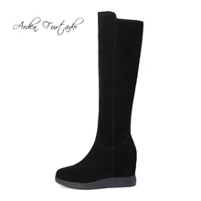 Arden Furtado/ г. осенне-зимние сапоги на танкетке с молнией высокие сапоги до колена с круглым носком, увеличивающие рост женская обувь на платформе