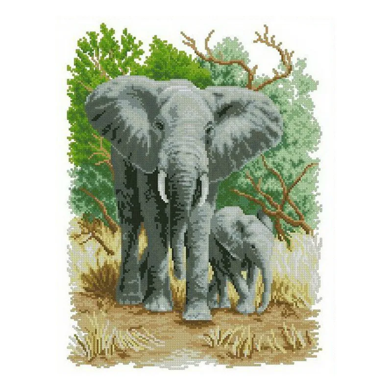 Home Decor Elephants and Her Baby Stamped Cross Stitch Kit 11CT