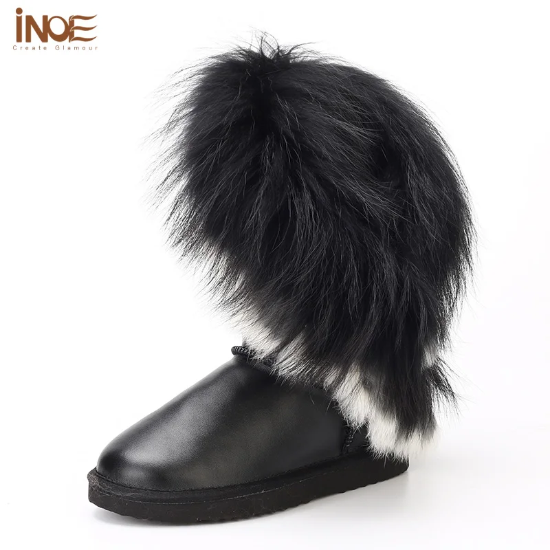 Fashion style reale pelliccia di volpe donne inverno stivali da neve syntheetic pecora foderato di pelliccia di inverno calza pelliccia di coniglio nappe impermeabile nero