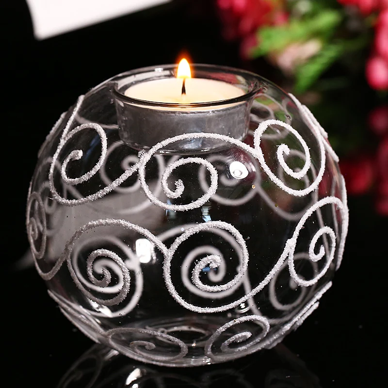 Handmade Glass Round Candle Holder with White Cream S String Wedding