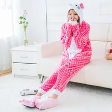 Фланель мультфильм животных пижамы розовый точка милые Влюбленные