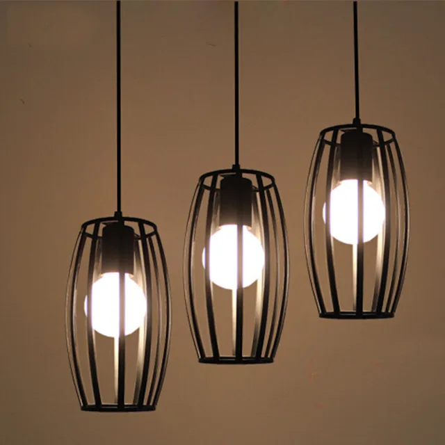Lámparas de cocina moderna cuerda lámpara jaula de hierro colgante de