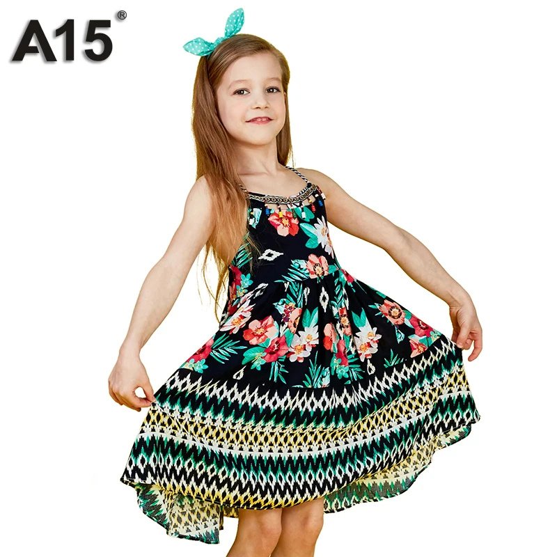 

A15 Kids Dresses for Girls 2018 Summer Beach Dress Girls Bohemian Dresses Floral Elegant Little Girl Casual Dress Age 3 4 5 8 10