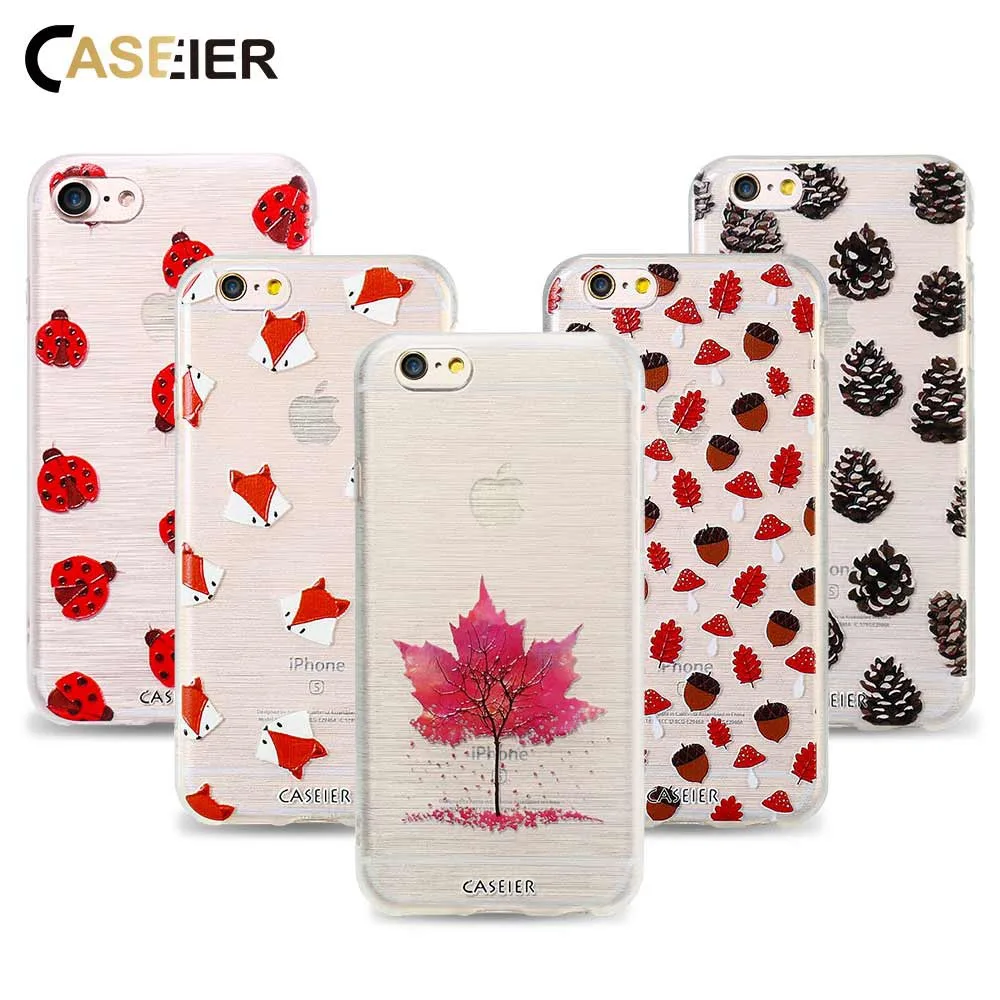 

CASEIER Phone Case For iPhone 6 6s Plus Soft TPU Ultra-thin Animal Plant Cover For iPhone 5 5s SE Relief Silicone phone Shell