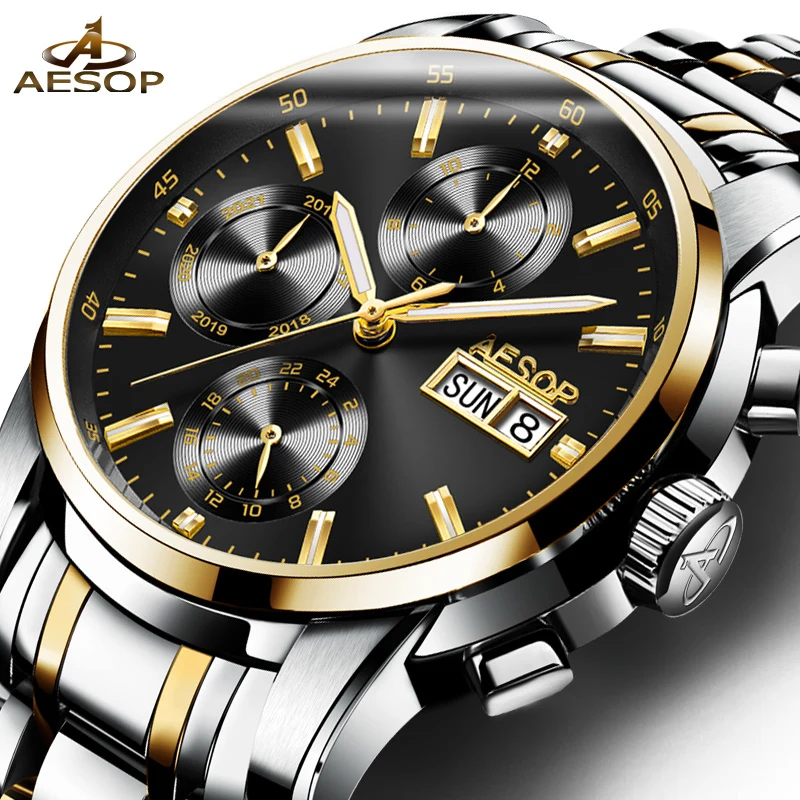 Luxury watch men Stainless steel Automatic mechanical Sapphire waterproof multifunction watch relogio masculino