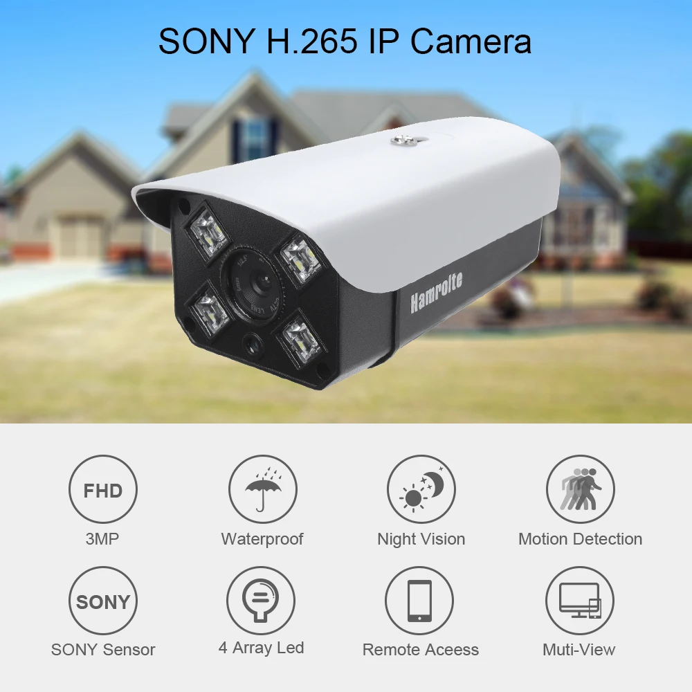 Ip-камера hamrotte H.265 SONY IMX323 ультра низкая освещенность 3MP 2MP уличная Водонепроницаемая ip-камера с датчиком движения удаленный доступ