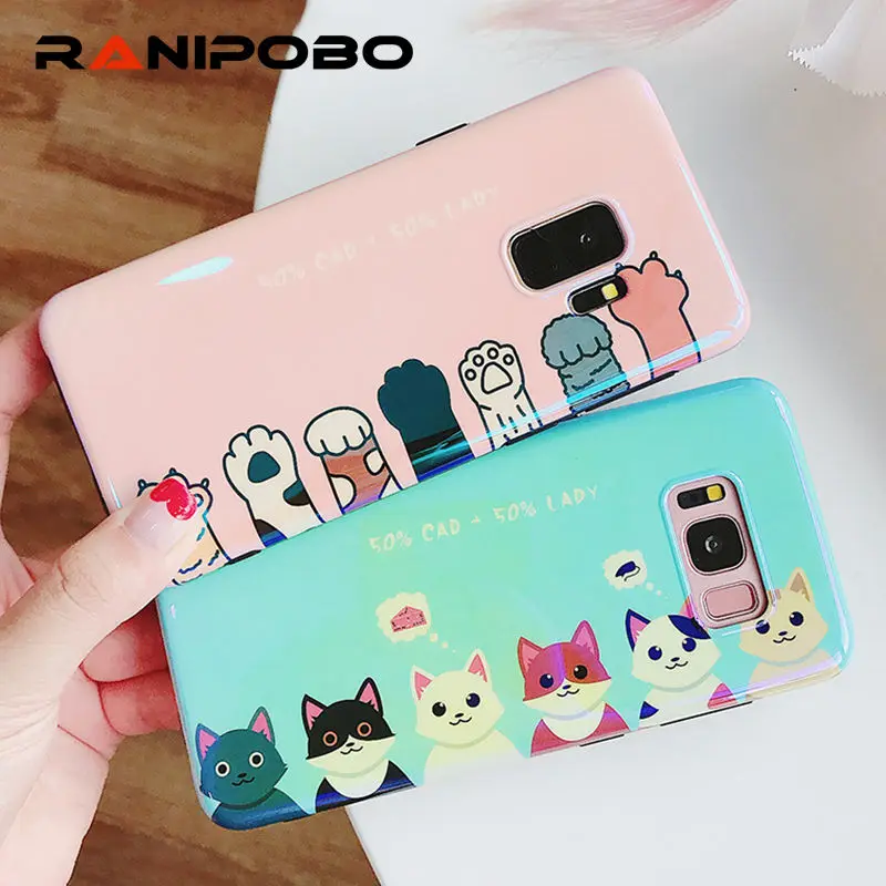 

Blu-Ray Cute Cat Claw Phone Case For Samsung Galaxy S7 Edge S8 S9 Plus Note8 Lovely Laser Soft IMD Back Cover For Huawei