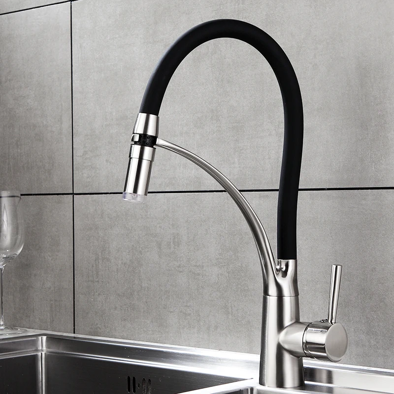 FLG Kitchen Faucets With Rubber Design Mixer Faucet for Kitchen Single Handle Pull Down Deck Mounted Crane for Sink 920