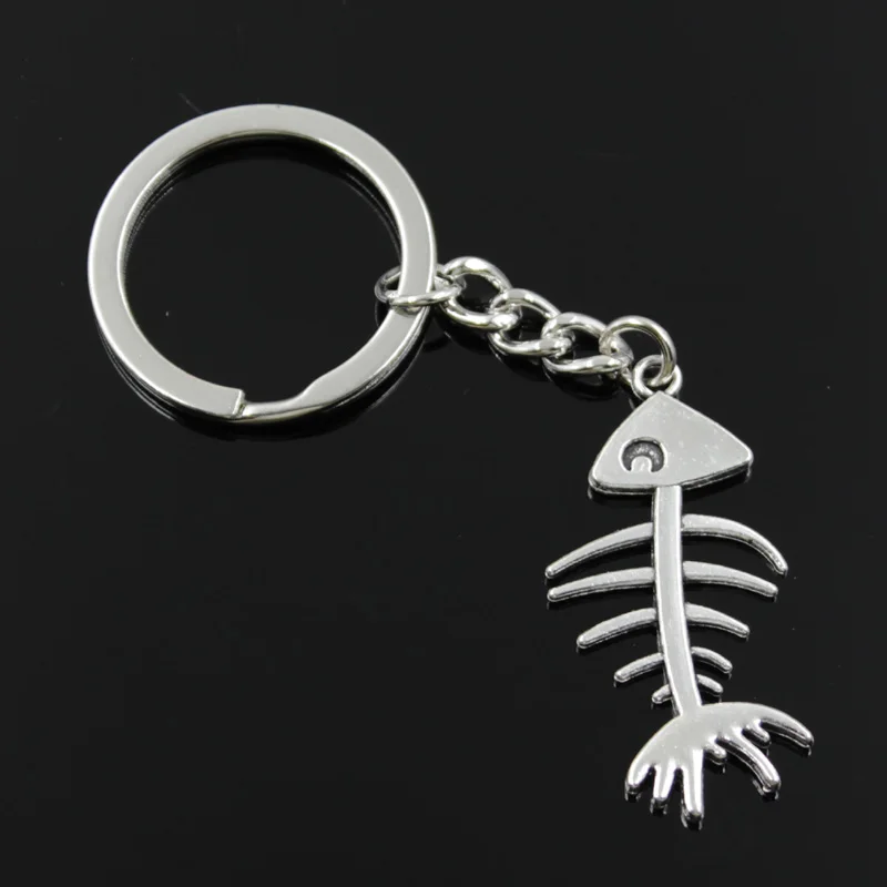 

new fashion men 30mm keychain DIY metal holder chain vintage fish bone 42x21mm silver pendant Gift