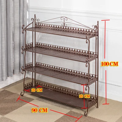 Континентальный складной многослойный Железный цветочный стеллаж напольный стиль балкон бонсай металлическая полка для обуви - Цвет: brown4flr90x25x100cm