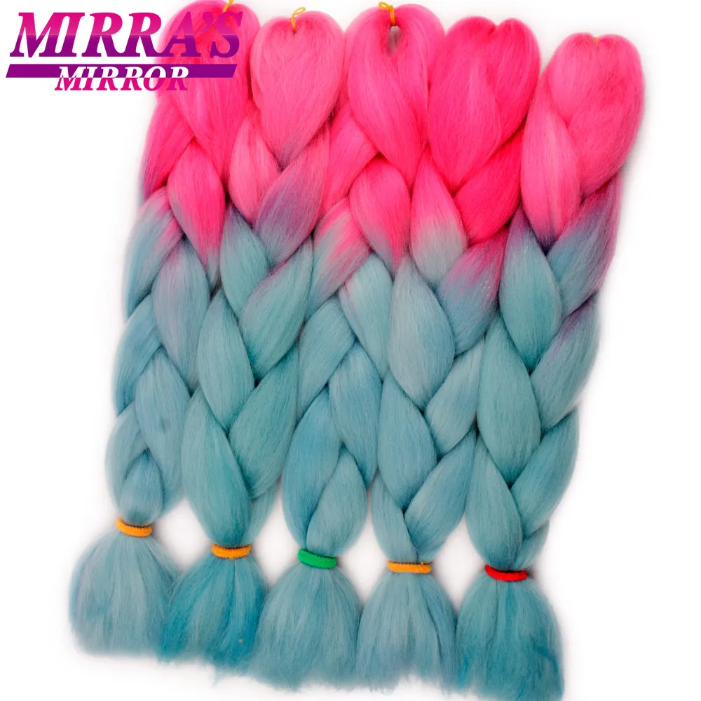 

Mirra’s Mirror Crochet Jumbo Braids Hair Extensions Ombre Braiding Hair Colored Synthetic Hair For Braids Three Tone Green Pink