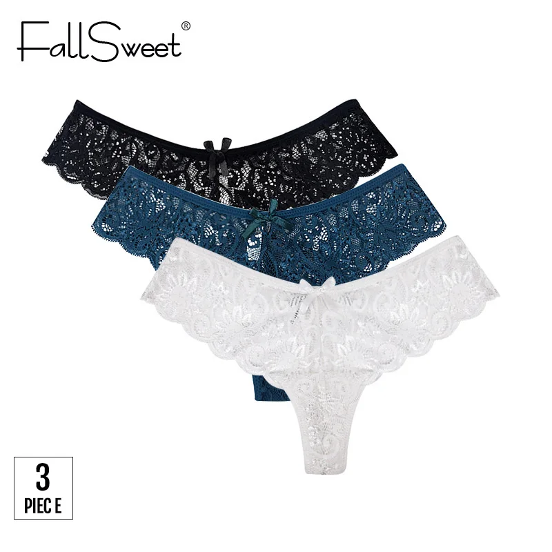 

FallSweet 3pcs/Pack! Women Untra Thin Lace Thong Panties Sexy Women Underwear Knickers Briefs S M L XL Low Waist