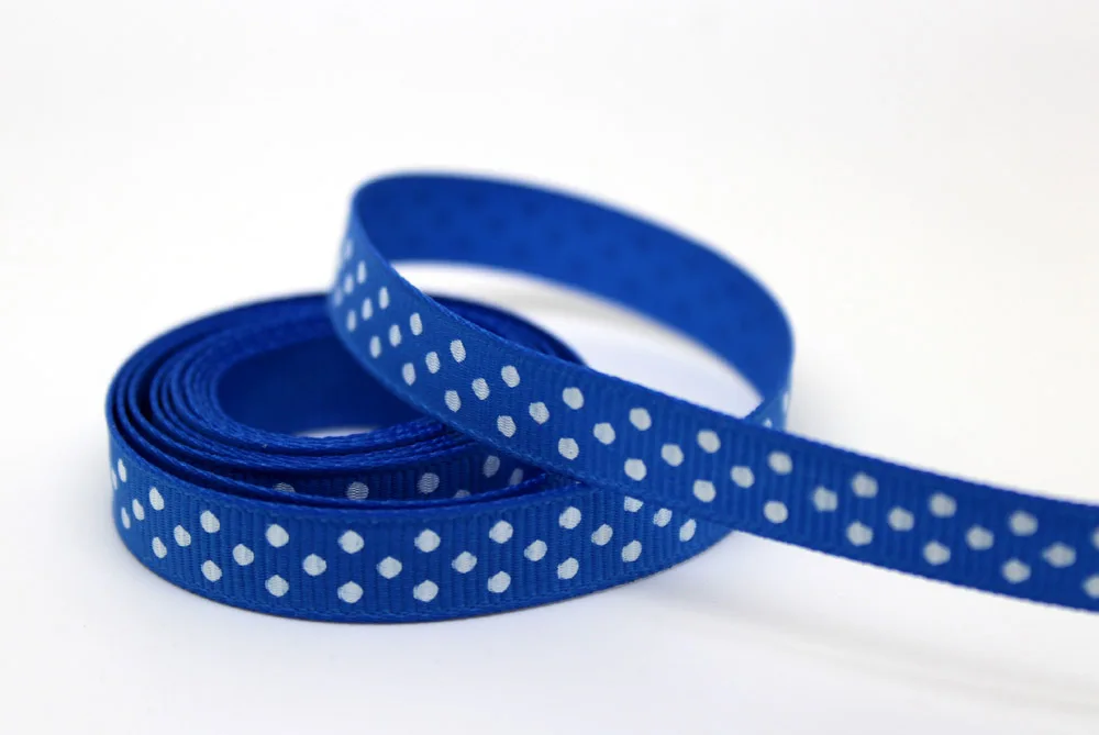 PPC041 3/8 &quot9 мм Grosgrain ленты печатных горошек 50 ярдов/рулон Королевский с белыми