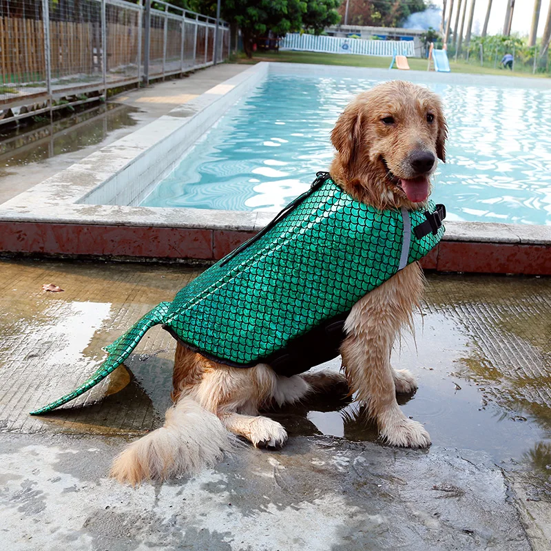 Купальный костюм для собак жилет Летний спасательный жилет для собак дизайн рыбьей кожи костюмы для собак Одежда для средних и больших собак золотой ретривер
