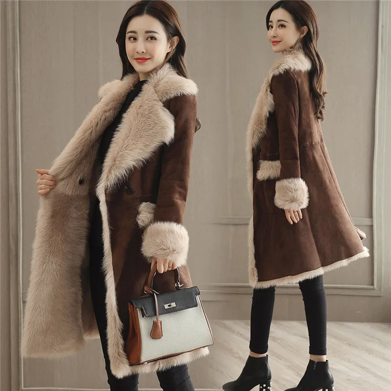 Зимняя замшевая Женская куртка плюс Вельветовая утолщенная куртка с длинным рукавом и высокой талией элегантная тонкая верхняя одежда размера плюс пальто Q635