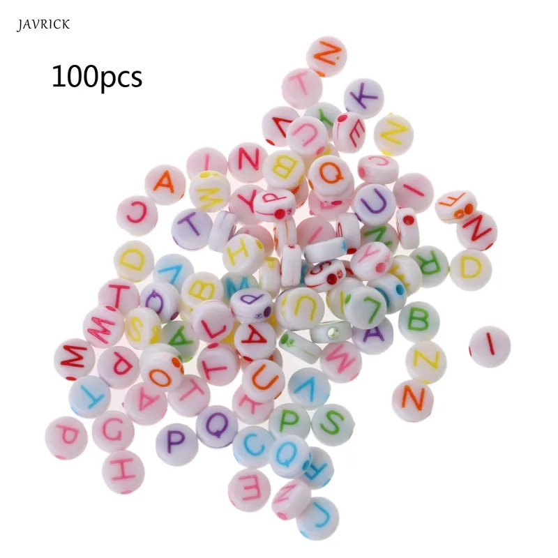 

JAVRICK 100PCS Alphabet&number Beads Acrylic Round Carved Letters Alphabet Beads For DIY Baby Pacifier Clip &Jewelry Making