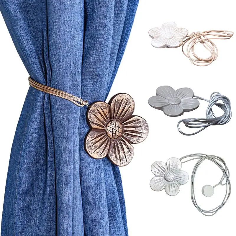 

Simple Magnet Curtain Buckle Magnetic Curtain Straps Curtain Accessories Resin Carved Flower Tie Rope Curtain Hook Hanger