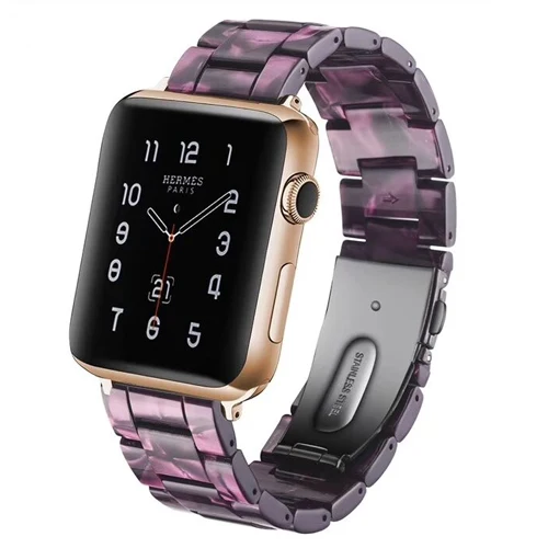 Ремешок из смолы для apple watch 44 мм 38 мм iwatch 42 мм 40 мм correa pulseira apple watch 5 4 3 2 ремешок из нержавеющей стали - Цвет ремешка: purple