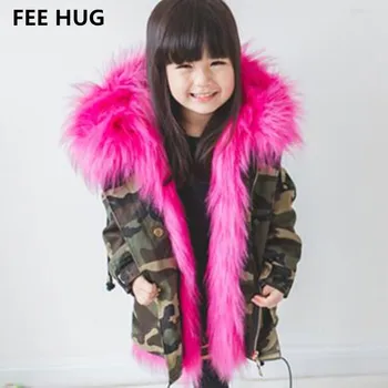 

Winter Girls Faux Fur Jackets Children Thicken Warm Coats Faux Fur Liner Detchable Camouflage Jackets Kids Boys Parkas Outwear