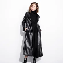 Специальное предложение Новая Осенняя уличная Женская Лоскутная работа вязание и мыть Pu кожаная куртка на молнии Женская Базовая длинная верхняя одежда