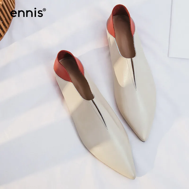 ENNIS/; весенние туфли без задника с v-образным вырезом; женские туфли-оксфорды на плоской подошве; Лоферы без застежки из натуральной кожи; дизайнерские Мокасины разных цветов; C845