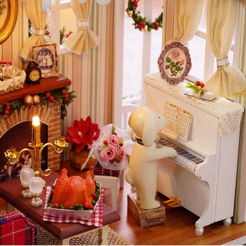 Wooden Christmas 3D Doll House DIY Miniature Thanksgiving Holiday Craft Decor Cottage Kids Gift Living Room Furniture Kit Toy Wooden Christmas 3D Doll House DIY Miniature Thanksgiving Holiday Craft Decor Cottage Kids Gift Living Room Furniture Kit Toy