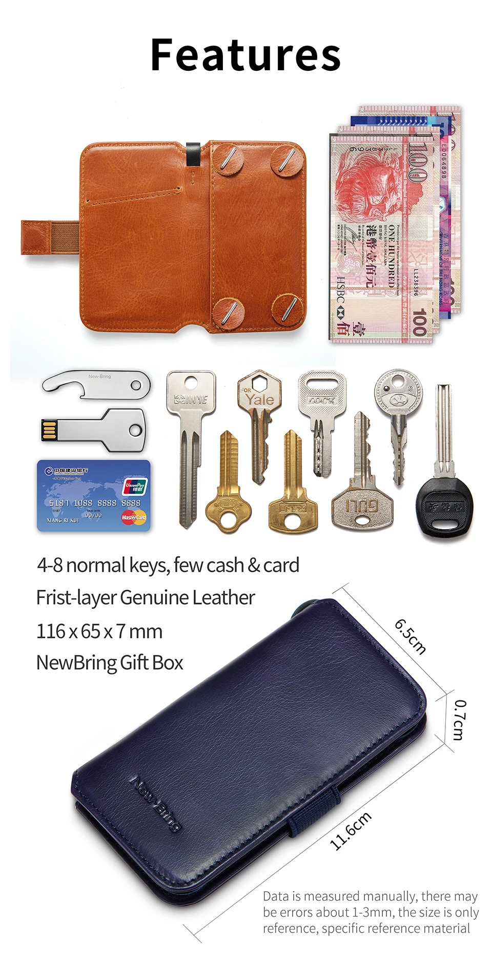 Новинка, держатель для ключей, кожаный кошелек, сумка для ключей, для смены банковских карт, для доступа, коллекция карт, место, ключница