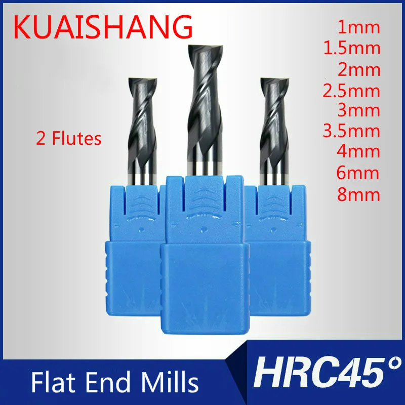 

KUAISHANG 2 flutes 1mm,2mm,3mm~8mm Solid Carbide End Mills CNC Milling Cutter HRC45 Tungsten Steel End Mills CNC Router Bits