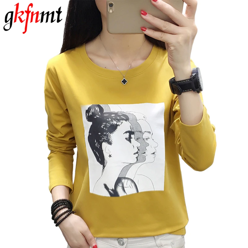 

gkfnmt Cotton Harajuku Aesthetics Tshirt Print Long Sleeve Korea Winter Tops Tees Shirt Femme Fashion Casual Couple T Shirt 2019