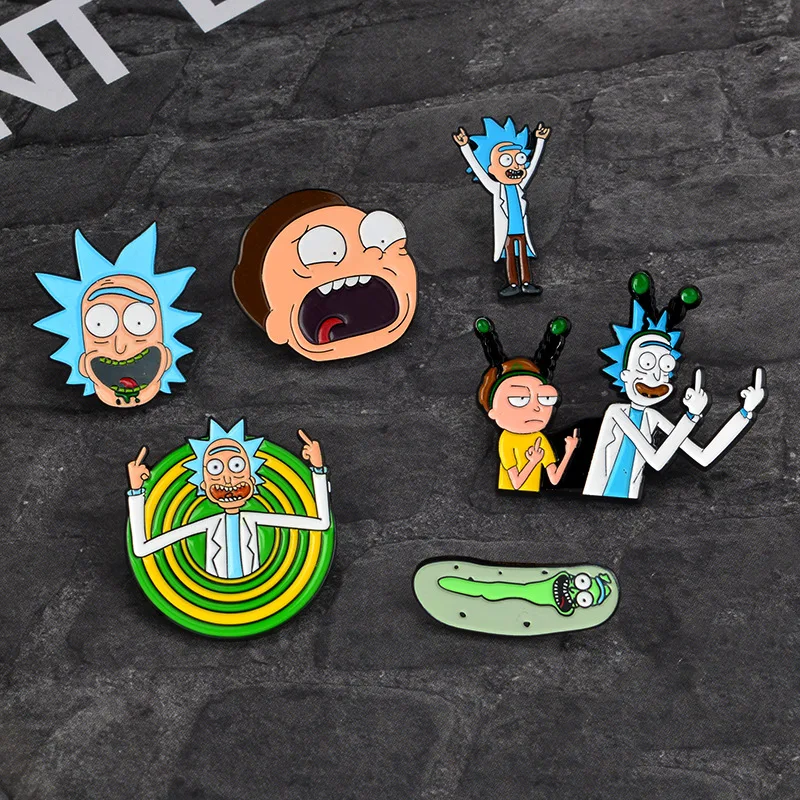 6pcs/set Rick And Moti Pins Rick And Morty Enamel Cucumber With Badge Brooch Cartoon Brooch Badge Jacket Coat Pocket Brooches