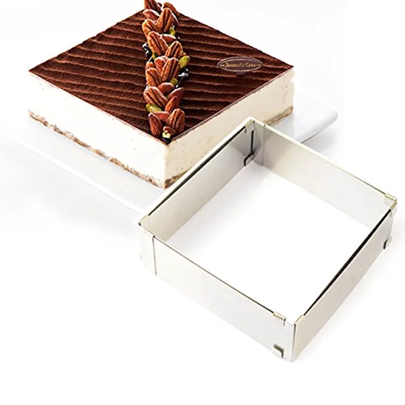 

Stainless Steel Square Adjustable Mousse Cake Moulds Fondant Cake Decorating Ring Slicer Cutter DIY Baking Tools