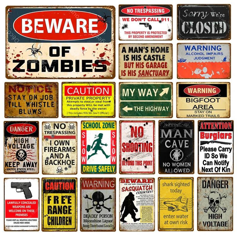 

Warning Caution Danger Notice Metal Signs Man Cave No Trespassing No Shooting Decor For Pub Bar Club Home Vintage Wall Plaque