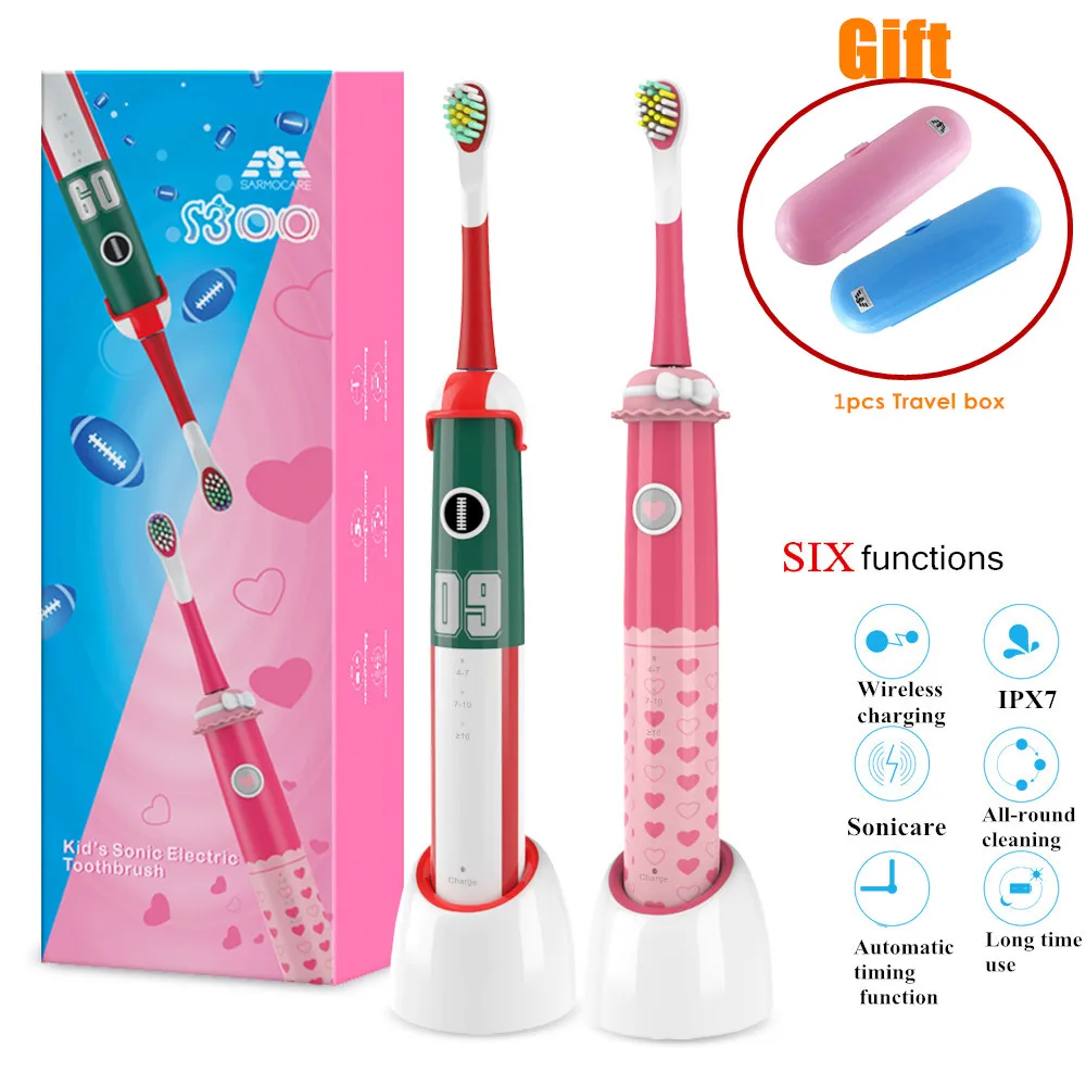 

New!S300 Electric Toothbrush 3 models Wireless rechargeable with 2Pcs Replaceable Heads Timer IPX7 Waterproof for child