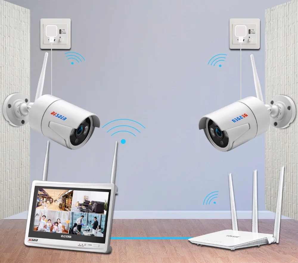 Besder 1080 P/960 P/720 P Wifi NVR CCTV система все в одном 4CH беспроводной комплект видеонаблюдения NVR с 12,5 ''ЖК-монитором 1080P IP камера